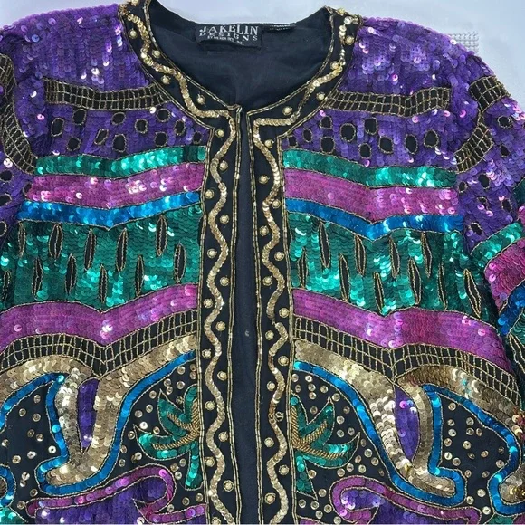 Jakelin Designs vintage silk sequin statement jacket XL - Picture 3 of 16